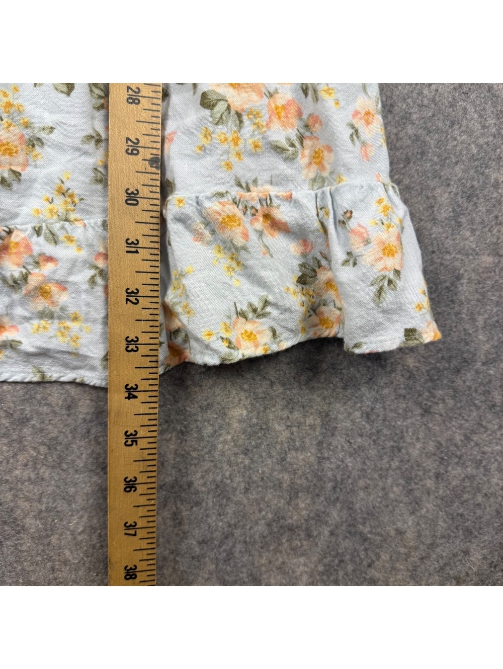 American Eagle Tiered Mini Dress Bodice Puff Sleeves Blue Peach Floral Large 705 - Picture 3 of 6